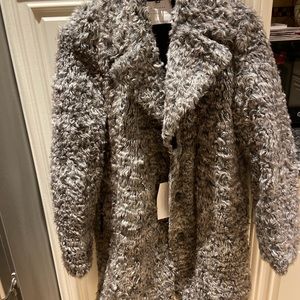 NWT Zara faux fur coat grey fall winter